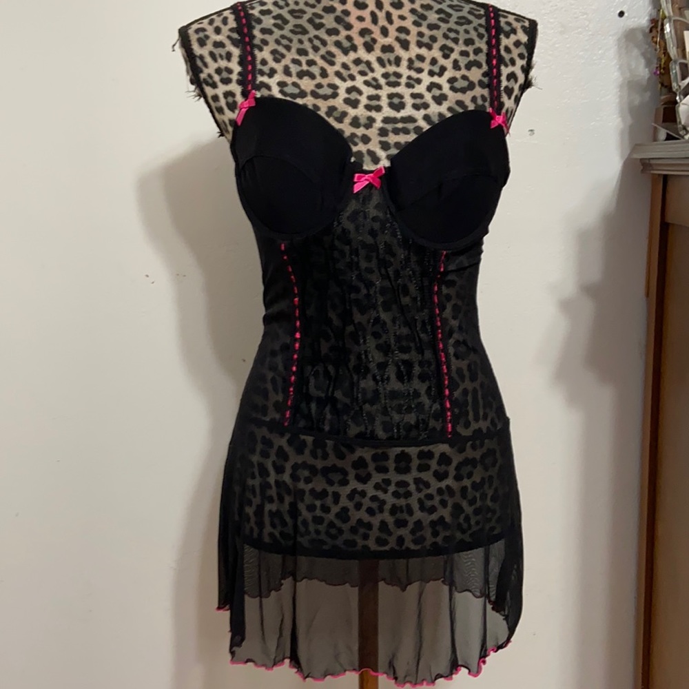 Vintage Black sheer lacy mesh 1-pc lingerie.